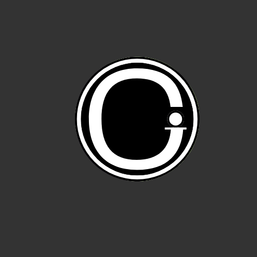 Black circular logo with a white border on a green background